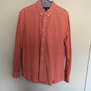 Tommy Hilfiger Orange and White Checkered Shirt